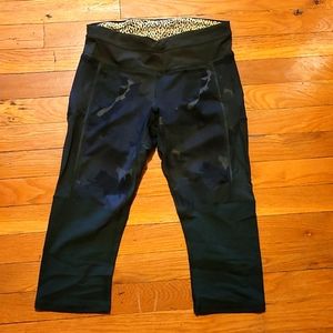 Lululemon cropped running leggings.  Camo with mesh at the back of the leg.